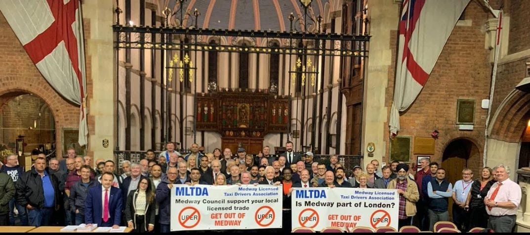 Medway taxi drivers protesting Uber at a Medway Council meeting.
